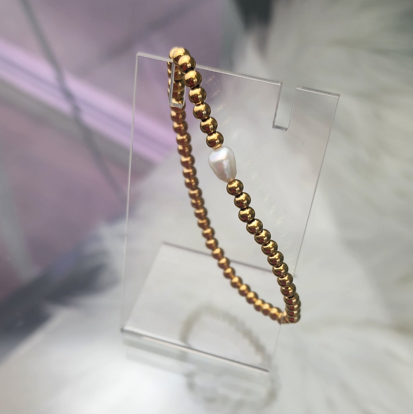 Stretch Bead + Pearl Bracelet