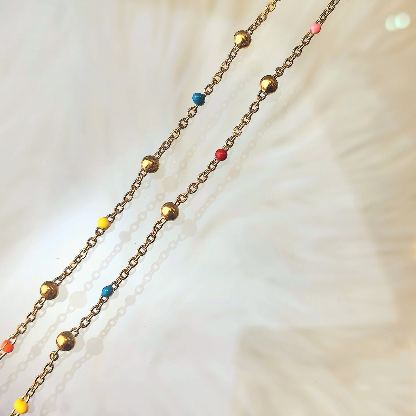 Gold Bead and Rainbow Enamel Chain by the foot
