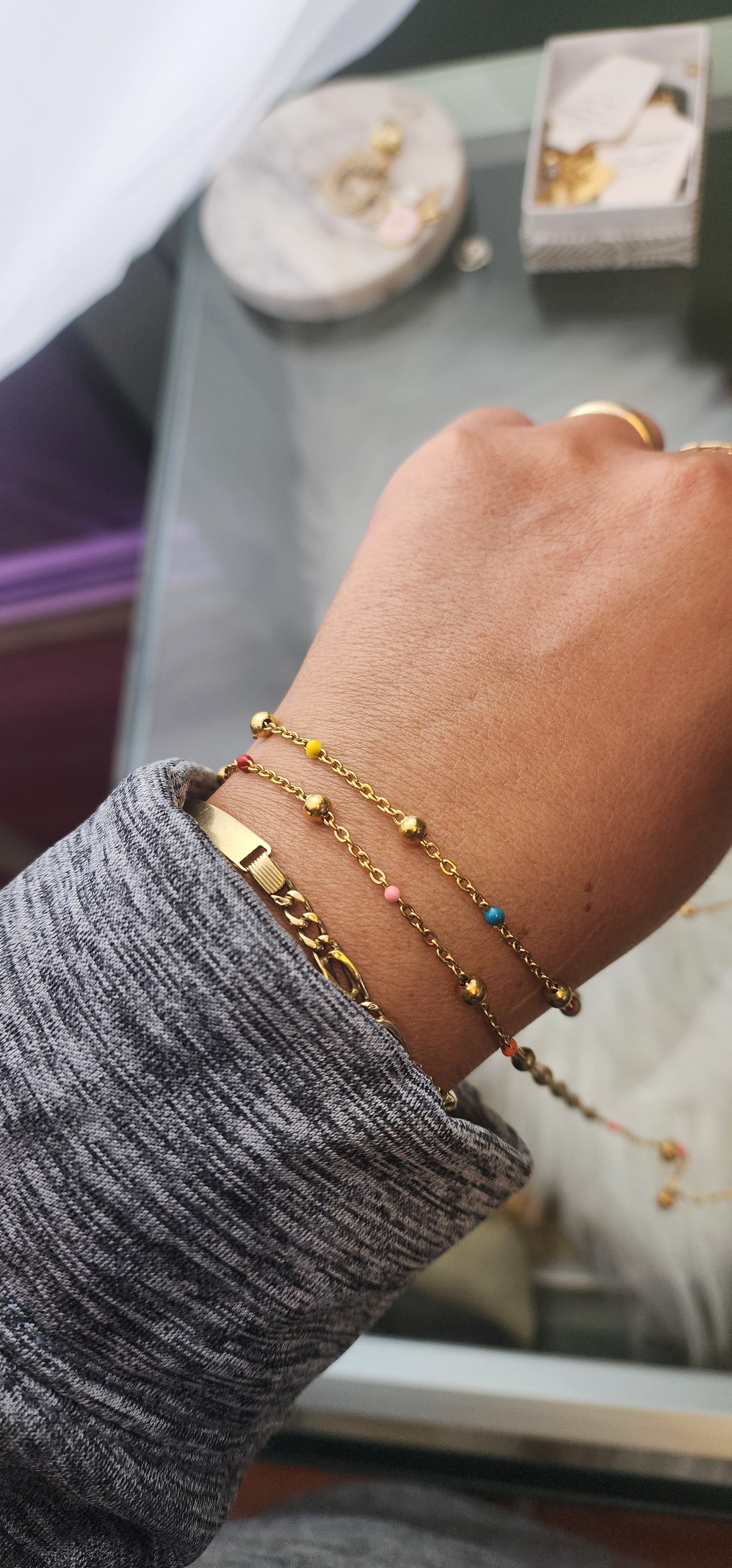 Gold Bead and Rainbow Enamel Chain by the foot