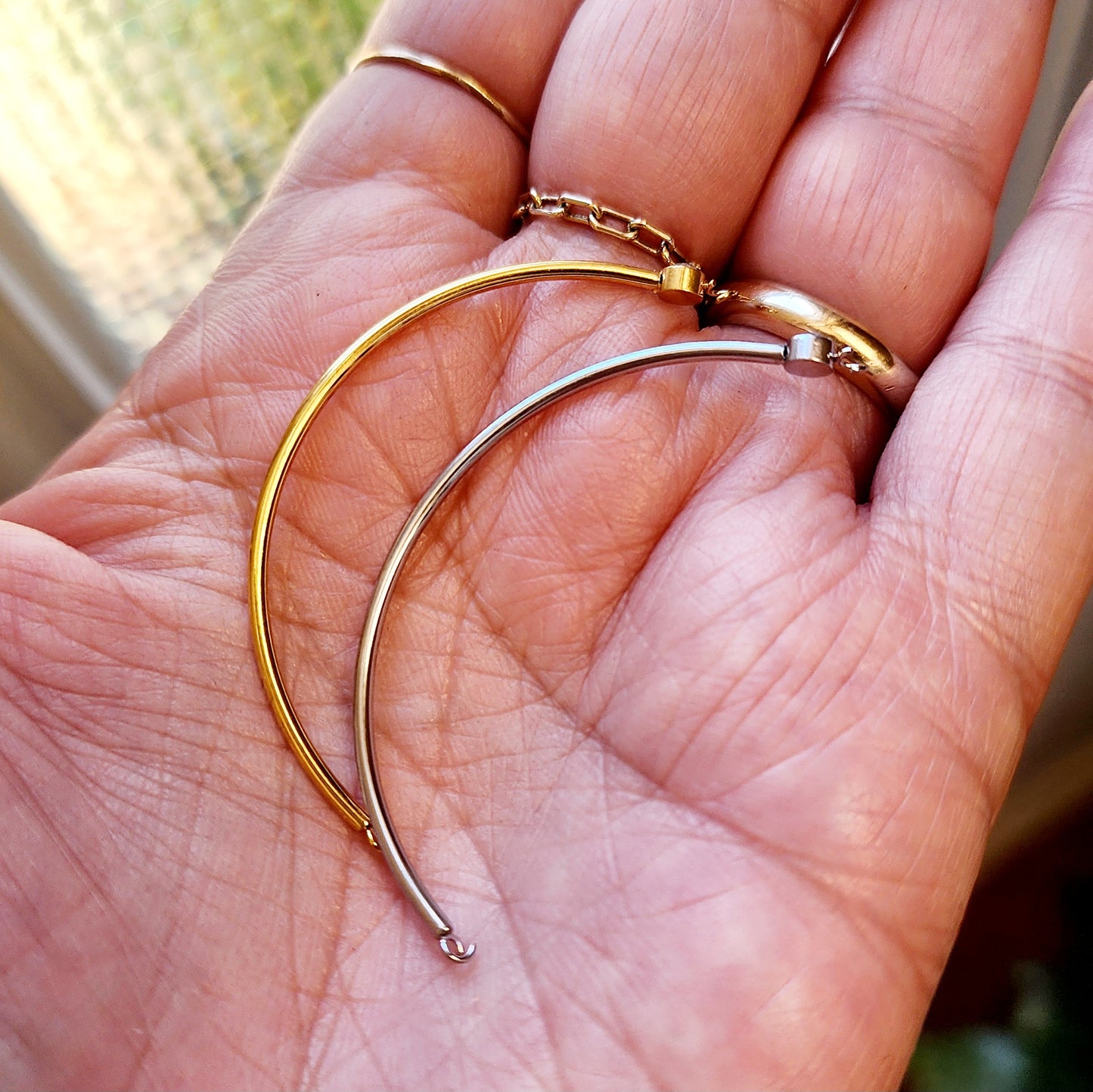 CZ Half Stainless Bangle/Cuff For Permanent Jewelry Bracelet