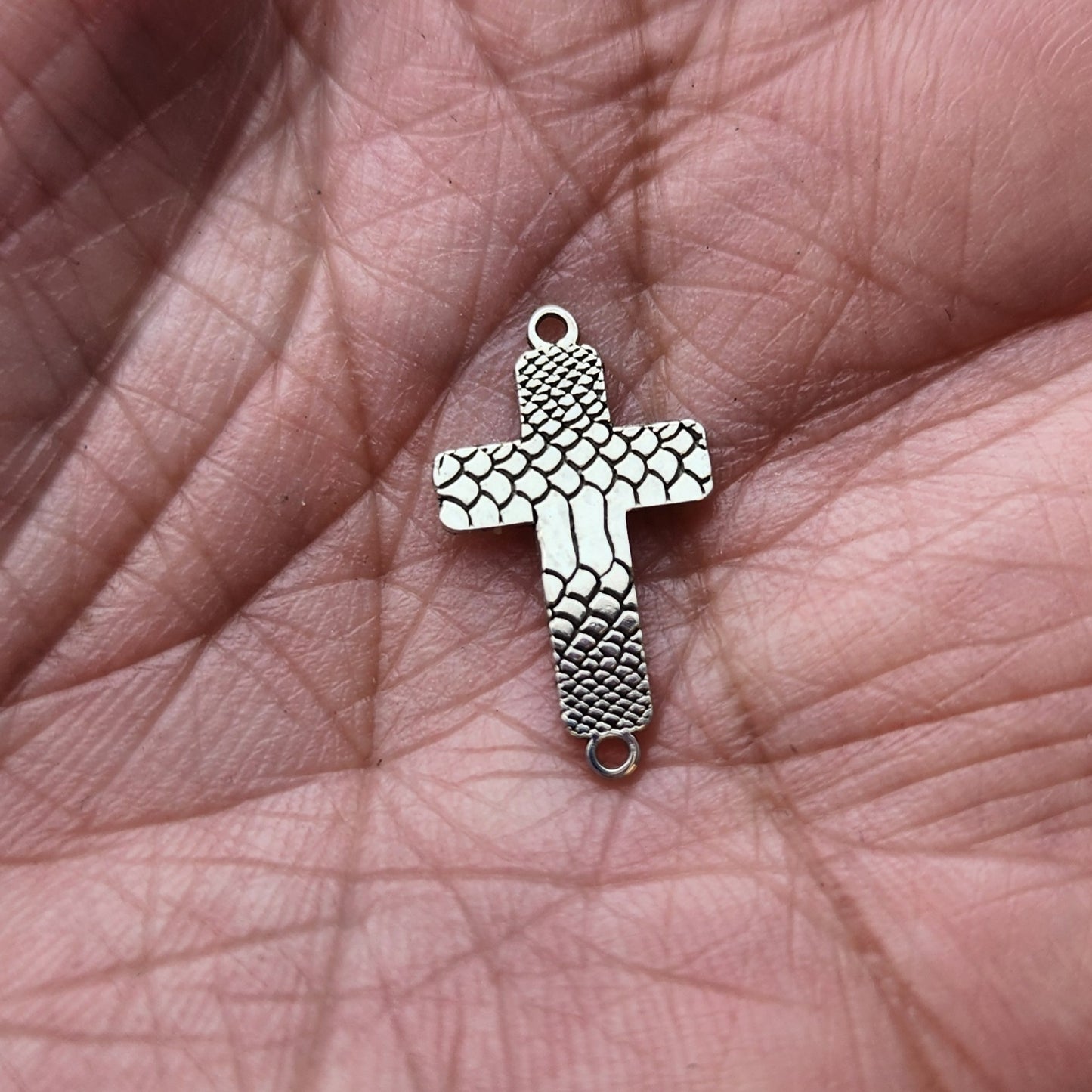 Snake Print Cross Deep Engraved Connector - Sterling Silver or 14k Gold Supplies for Permanent Jewelry Word Charm