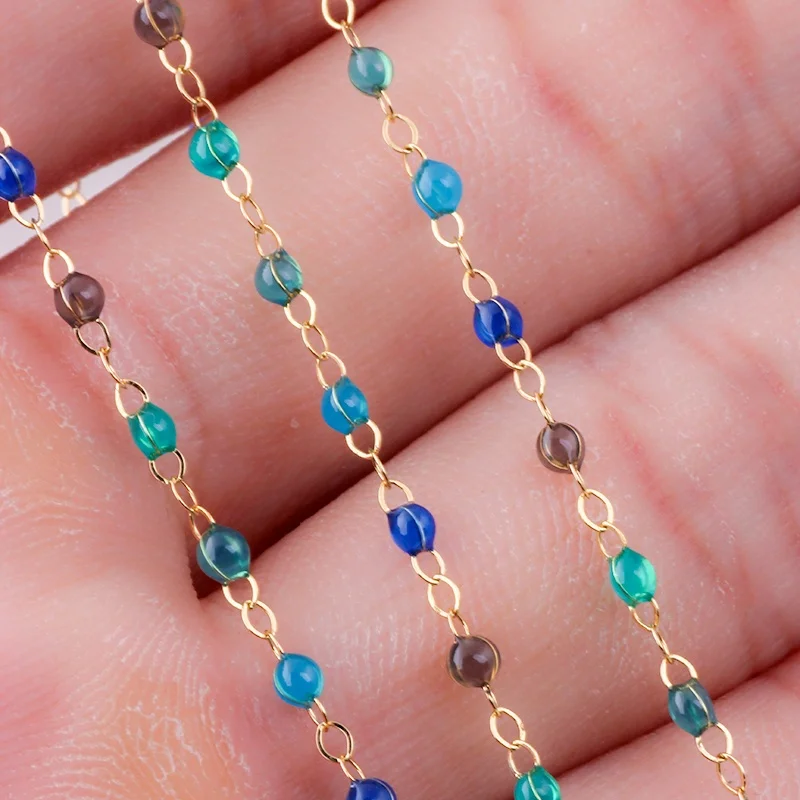 Blue, Green and Brown Cable Chain Sterling or Gold filled