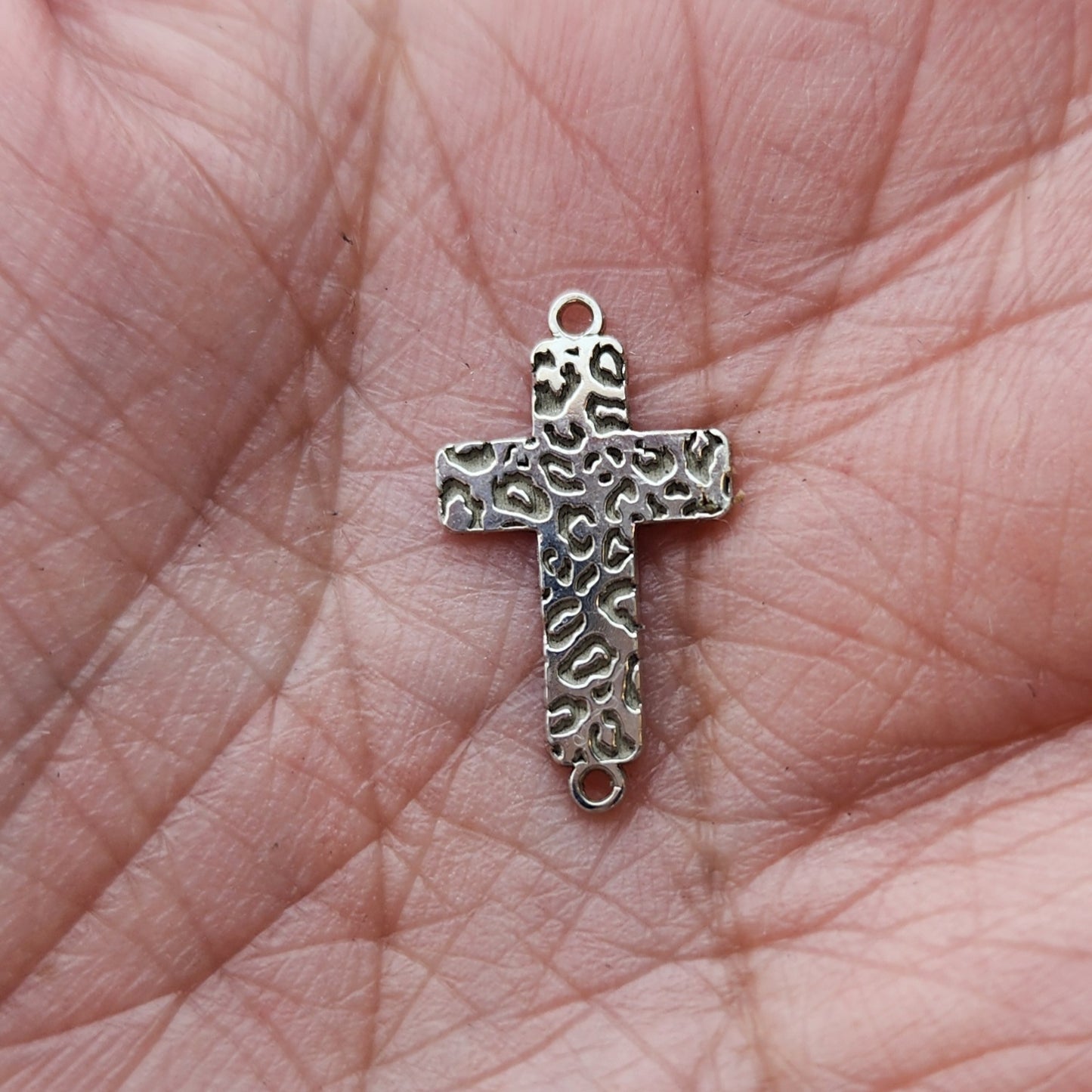 Leopard Print Cross Deep Engraved Connector - Sterling Silver or 14k Gold Supplies for Permanent Jewelry Word Charm