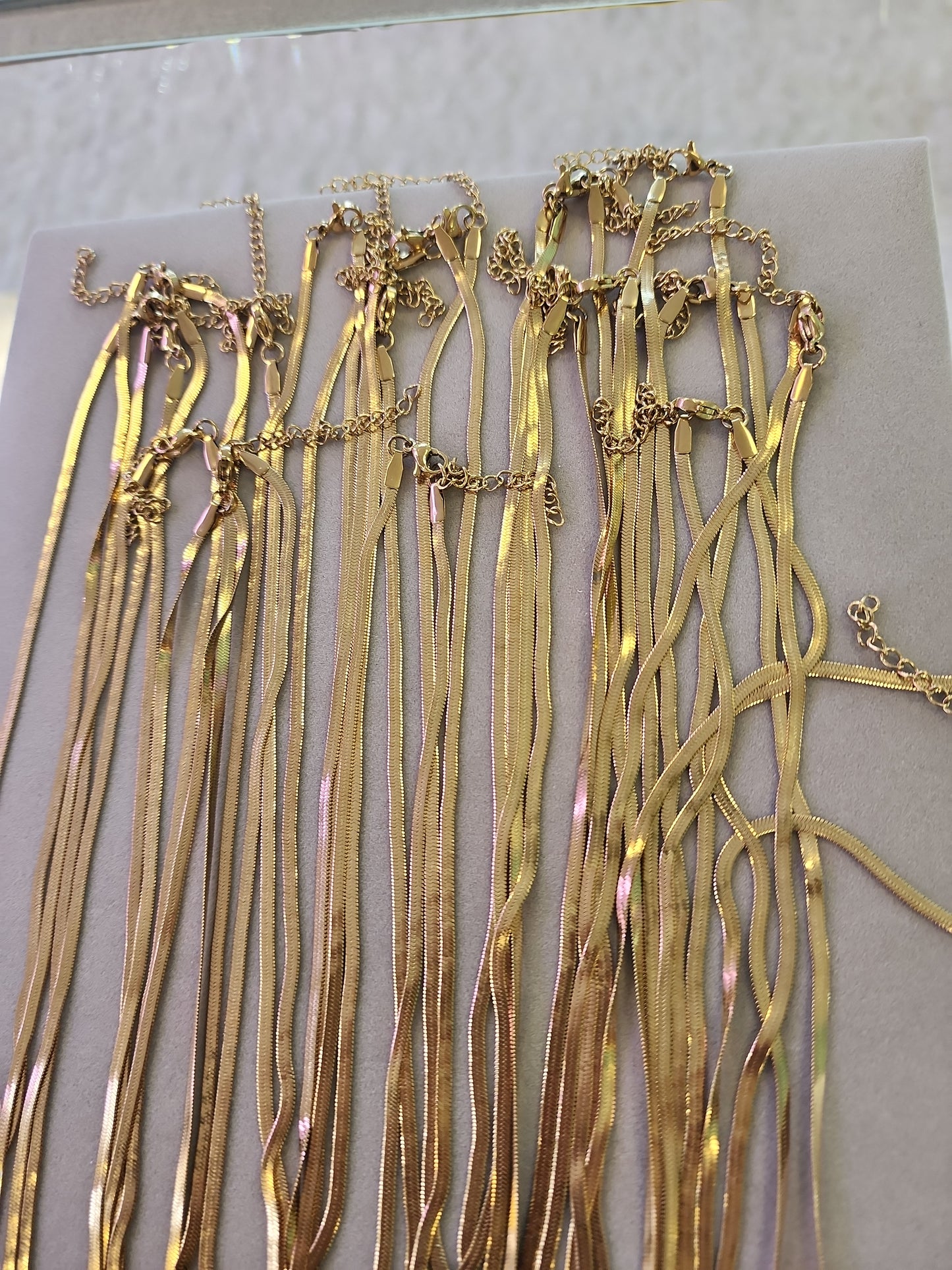 Herringbone Flat Chain, water resistant, 14k gold over stainless steel