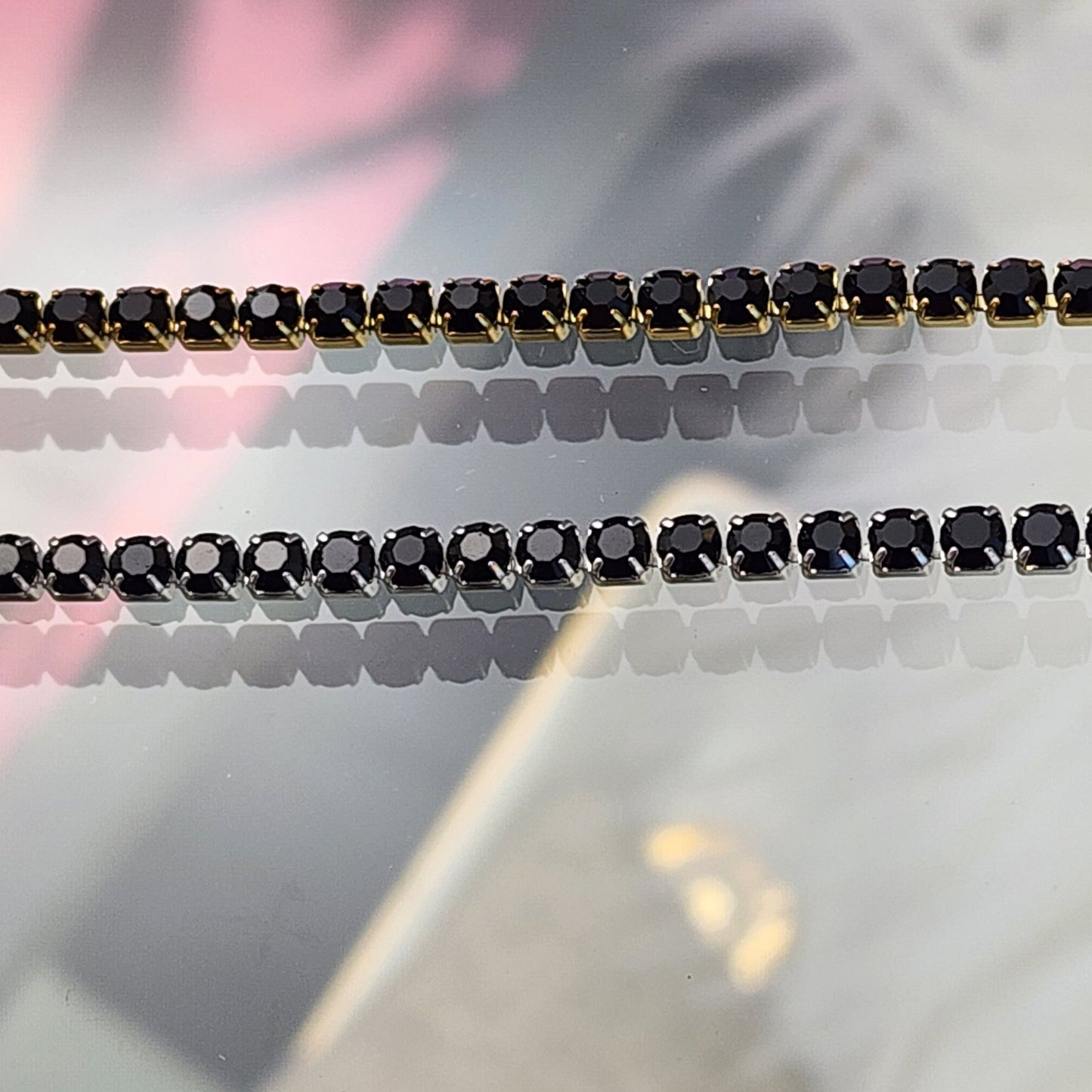 Black Crystal Chain 3mm by the foot