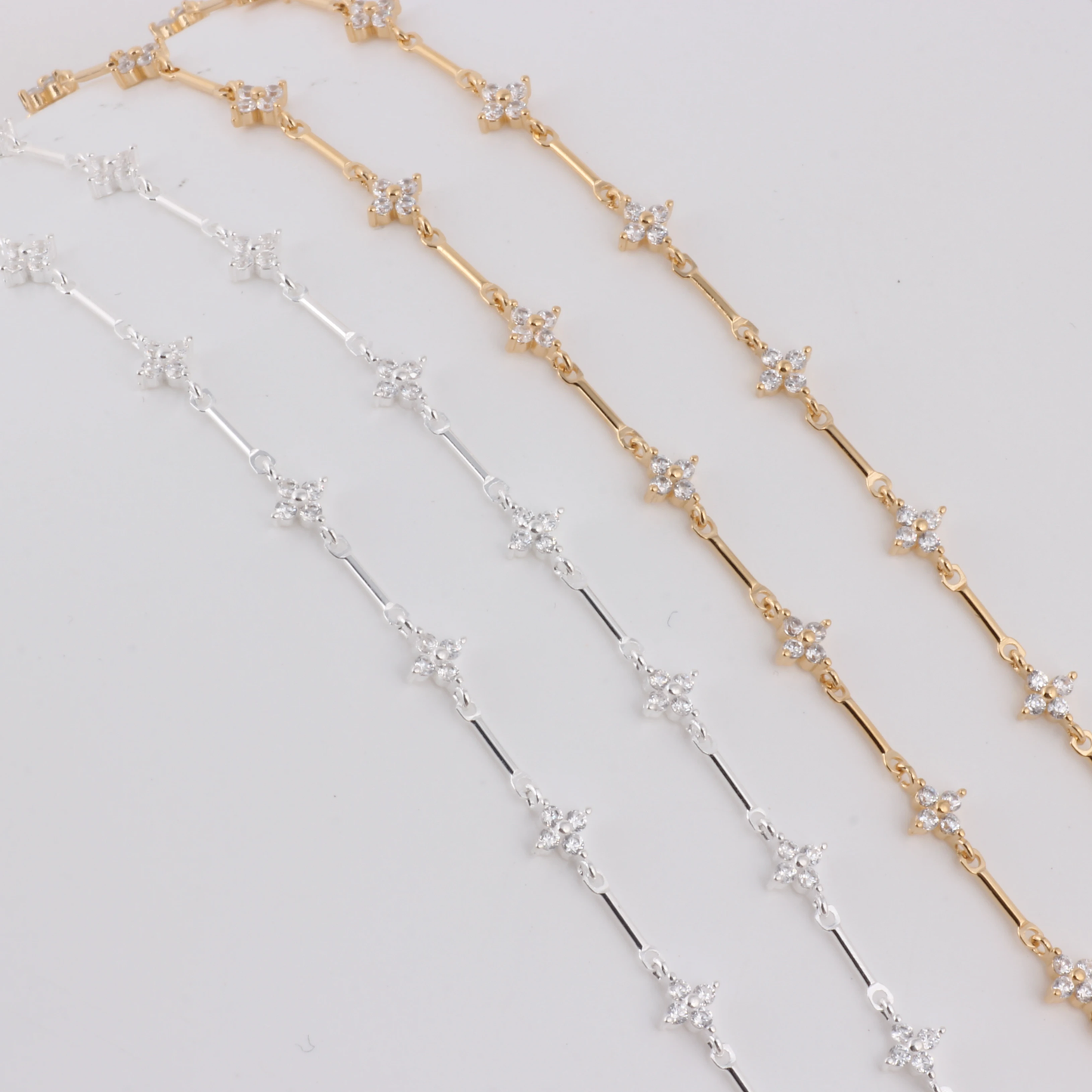 Cz Clover Lux Gold Filled or Sterling Silver Chain by the foot