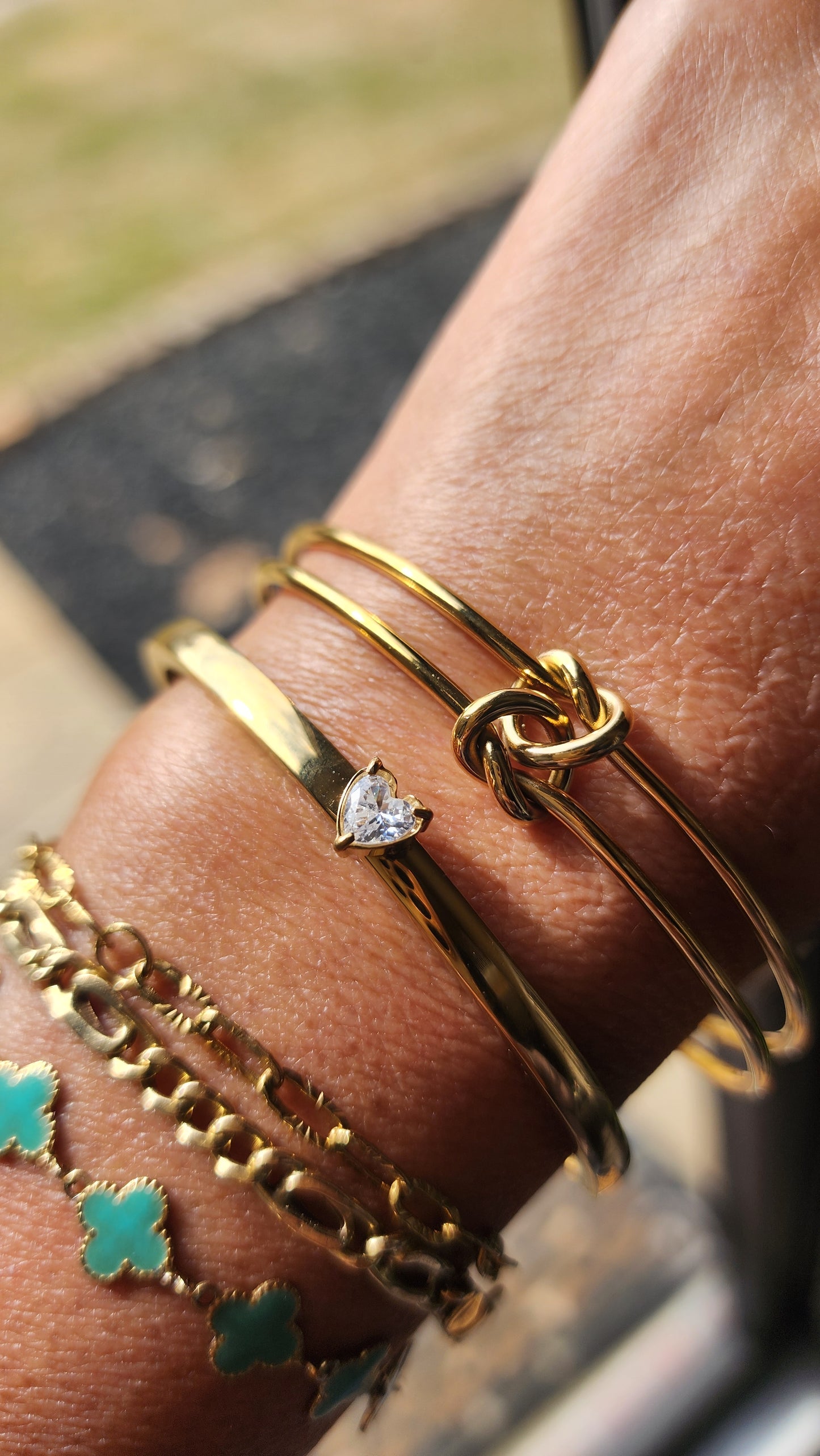 Diamond Heart Bangle Bracelet Cuff