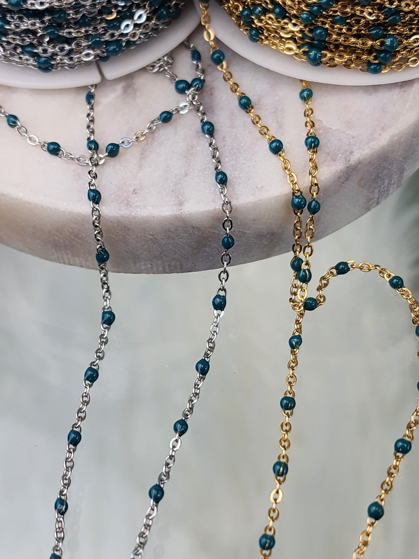 Green Enamel Chain | multicolor bulk chain | chain for permanent jewelry Supply wholesale bead and cable