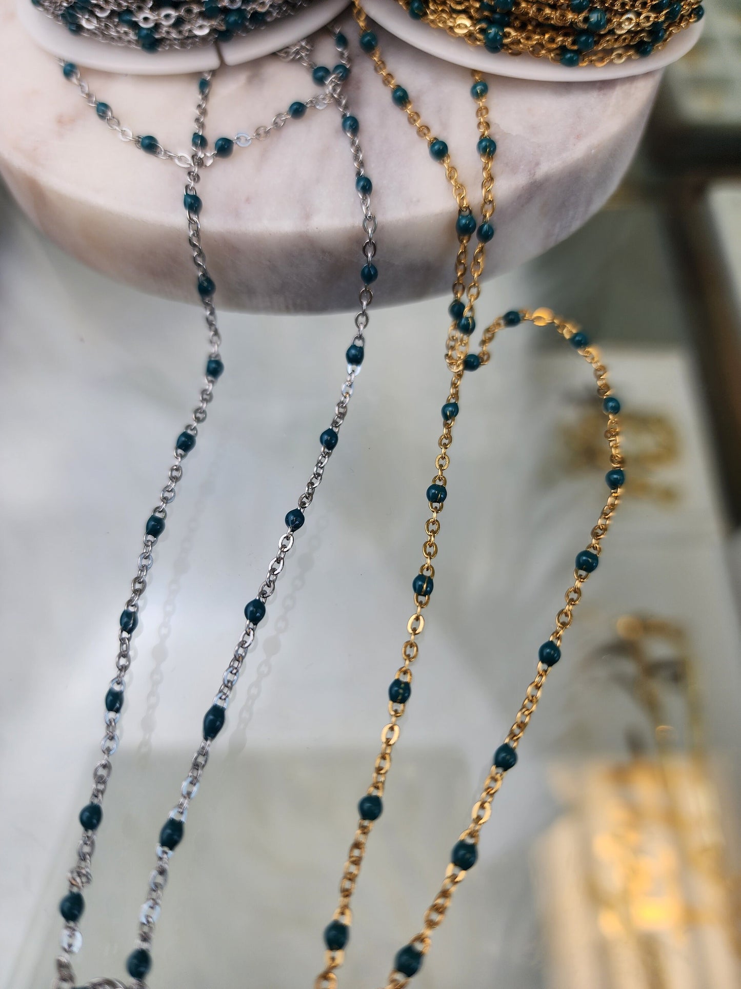 Green Enamel Chain | multicolor bulk chain | chain for permanent jewelry Supply wholesale bead and cable