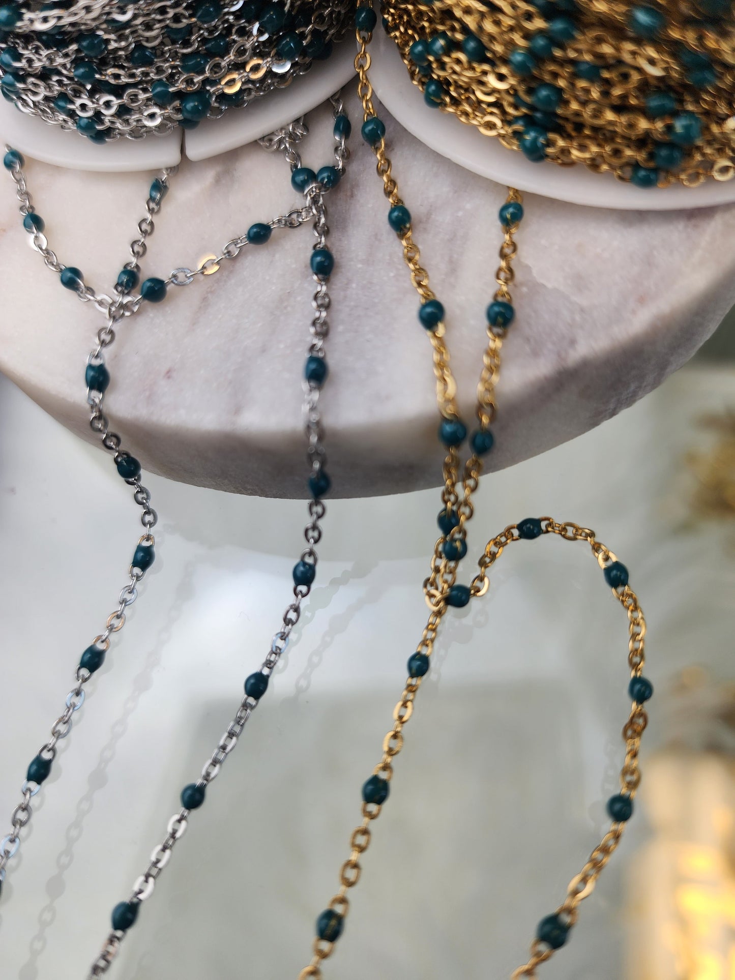 Green Enamel Chain | multicolor bulk chain | chain for permanent jewelry Supply wholesale bead and cable