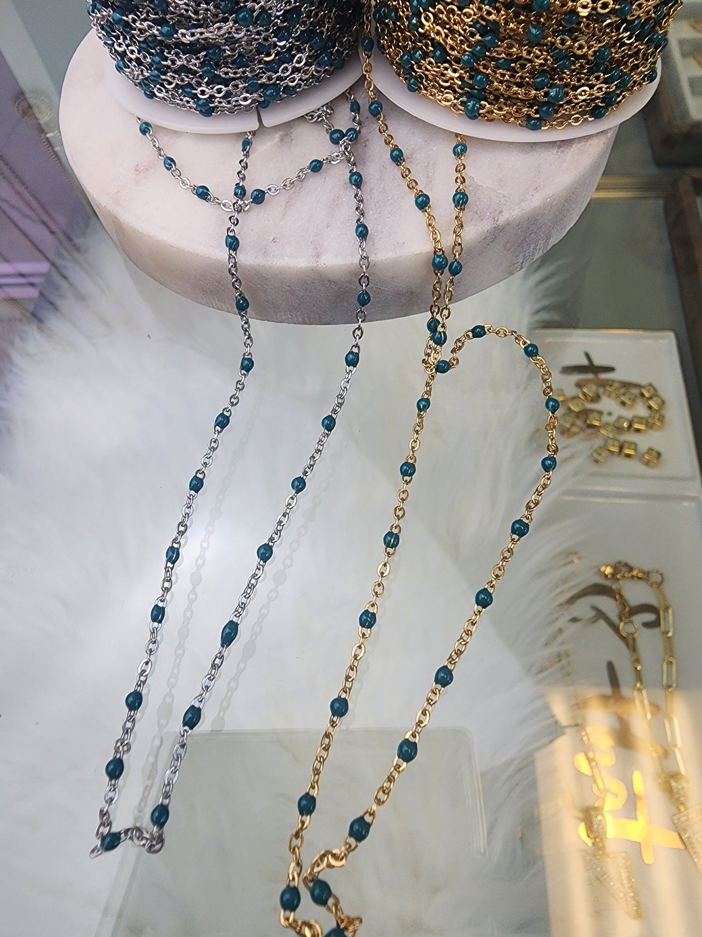 Green Enamel Chain | multicolor bulk chain | chain for permanent jewelry Supply wholesale bead and cable