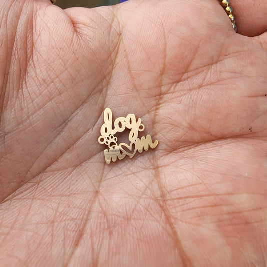 14k gold filled dog mom paw connector - permanent jewelry word charm - sterling silver