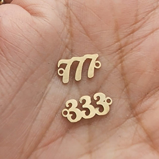 14k gold filled angel numbers connector mini size - 777 666 333 444 555 1111 - permanent jewelry word connectors - charm Supply bulk wholesa