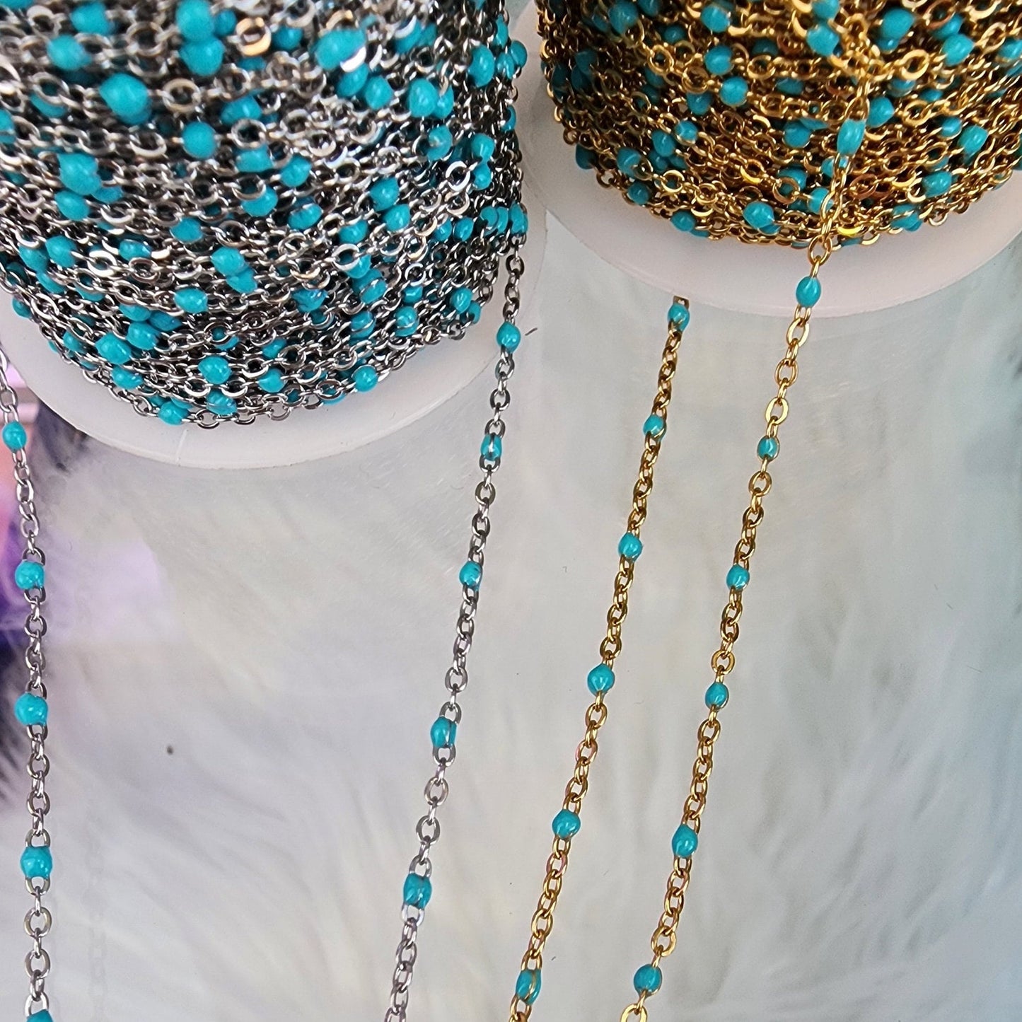 Light Blue or Aqua Enamel Chain multicolor bulk chain chain for permanent jewelry Supply wholesale bead and cable gold or silver