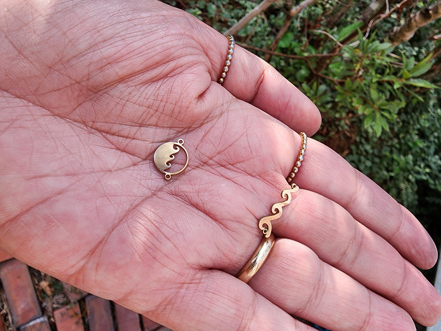 gold filled wave in circle connector - beach ocean charm- high quakity for permanent jewelry Supply, supplies, wholesale, bulk