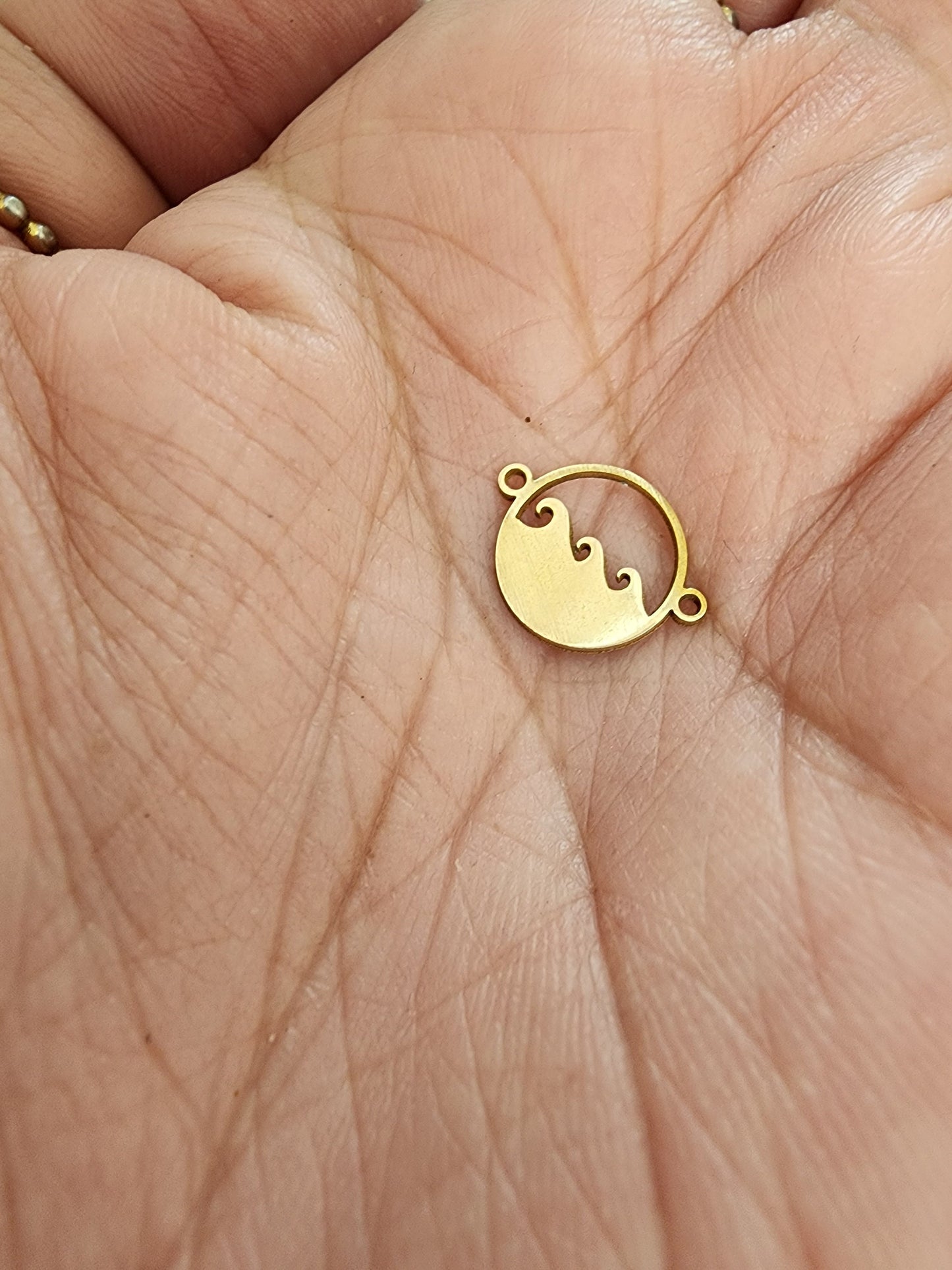 gold filled wave in circle connector - beach ocean charm- high quakity for permanent jewelry Supply, supplies, wholesale, bulk