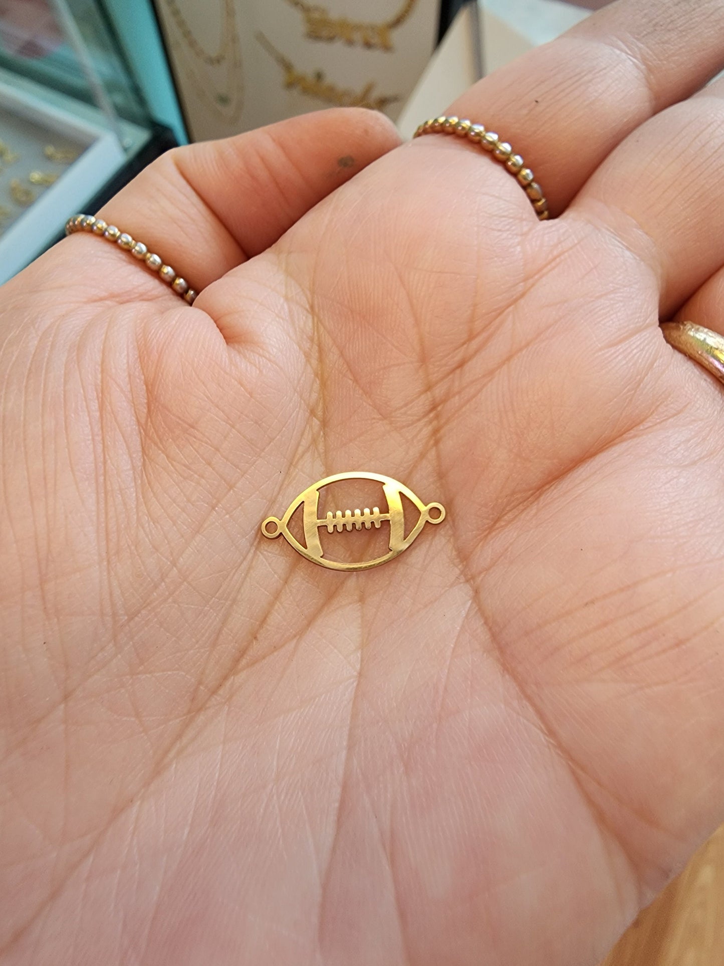 gold filled football connector - permanent jewelry word connectors- sports connectors charms - tres carmela