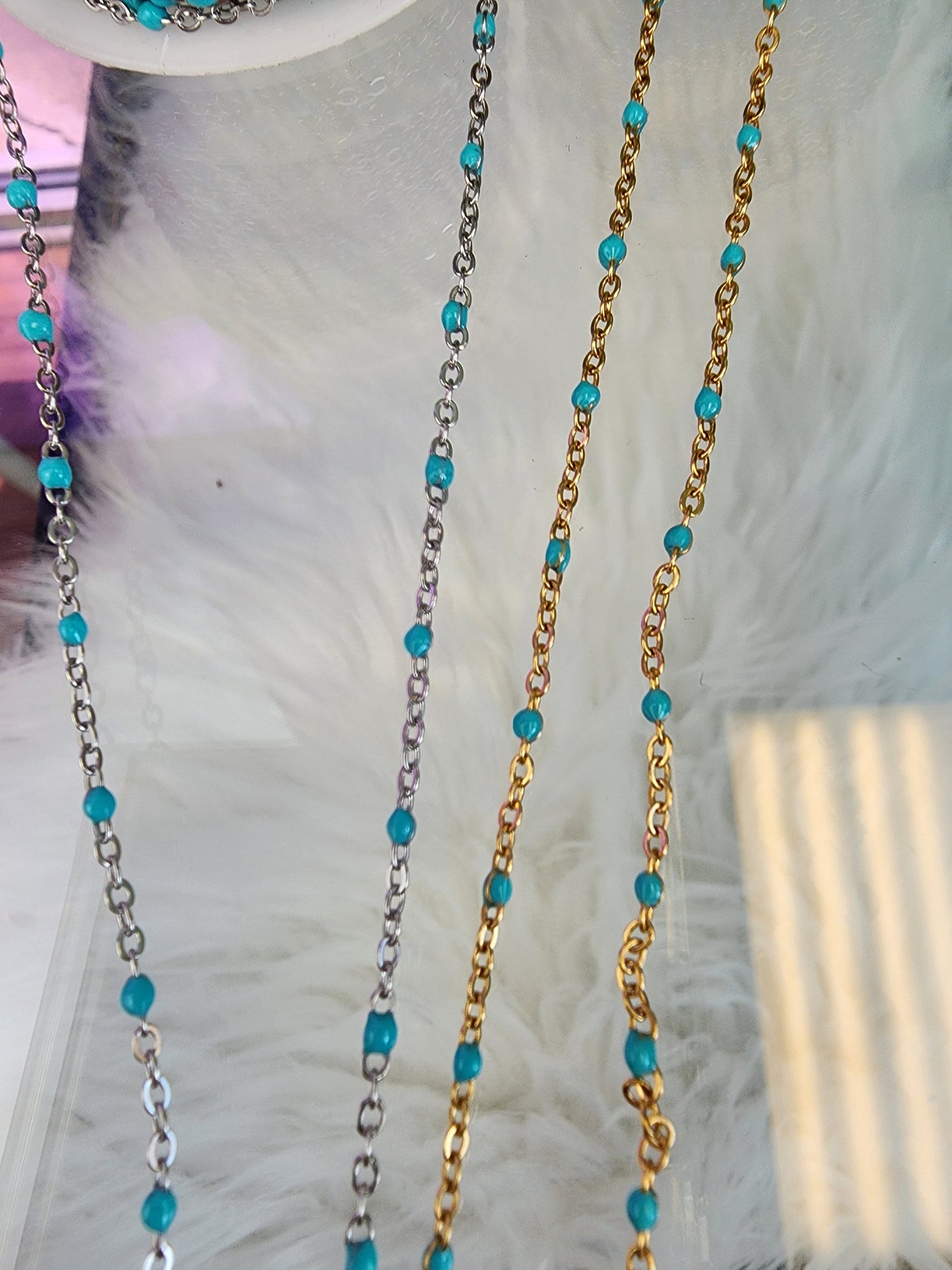 Light Blue or Aqua Enamel Chain multicolor bulk chain chain for permanent jewelry Supply wholesale bead and cable gold or silver
