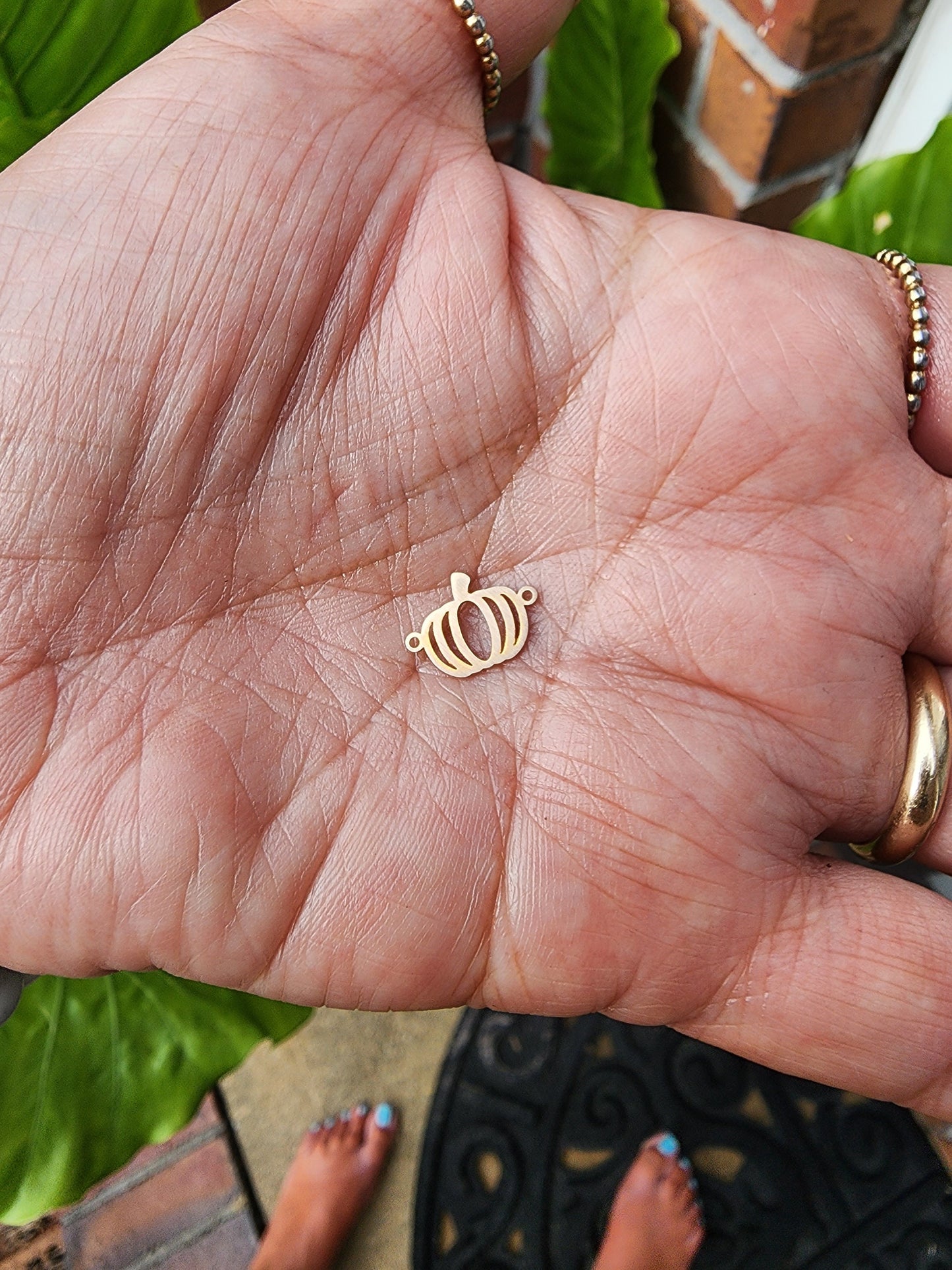 gold filled pumpkin connector - sterling silver or solid gold- permanent jewelry connectors- charm, pendant, 10 mm tal Halloween fall