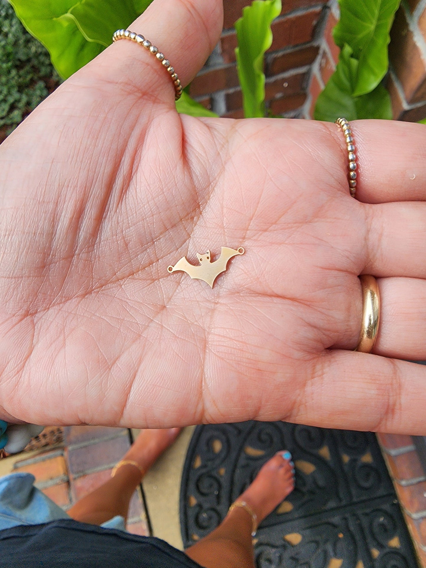 gold filled bat connector - sterling silver or solid gold- permanent jewelry connectors- charm, pendant, 10 mm tal Halloween fall