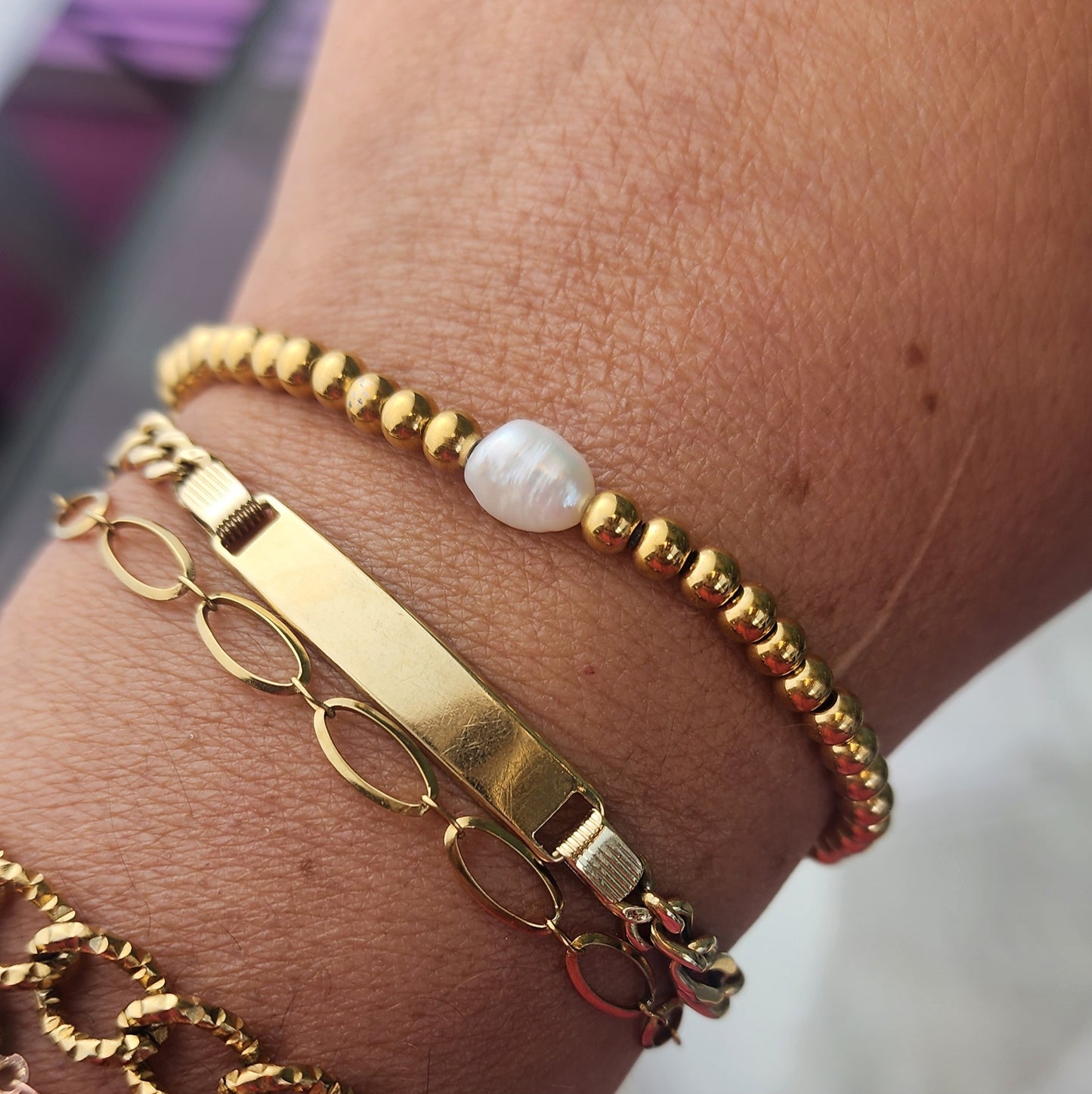 Stretch Bead + Pearl Bracelet