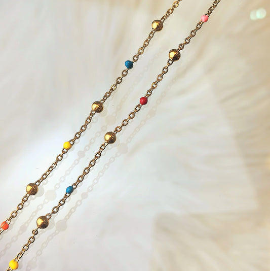 Gold Bead and Rainbow Enamel Chain by the foot
