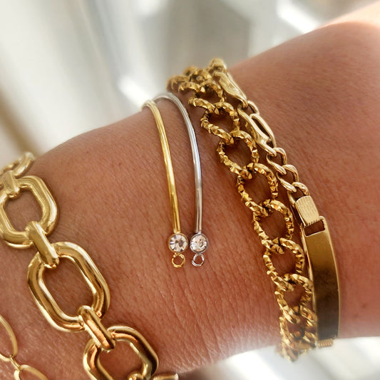 CZ Half Stainless Bangle/Cuff For Permanent Jewelry Bracelet