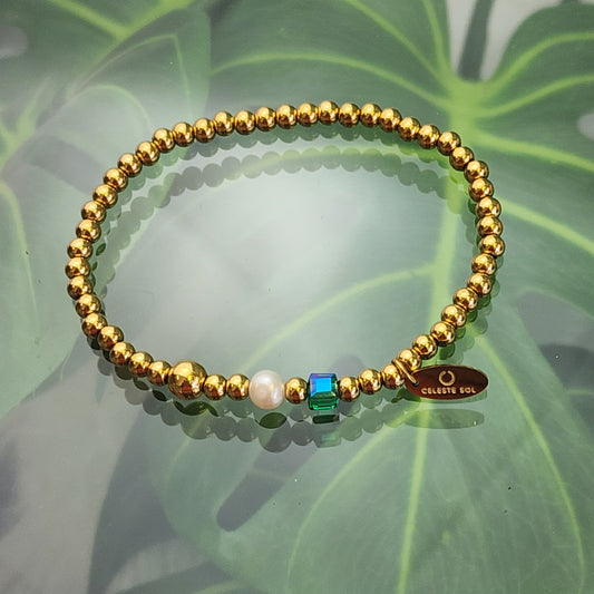 PREORDER: Stretch Bead + Turquoise Cube Bracelet