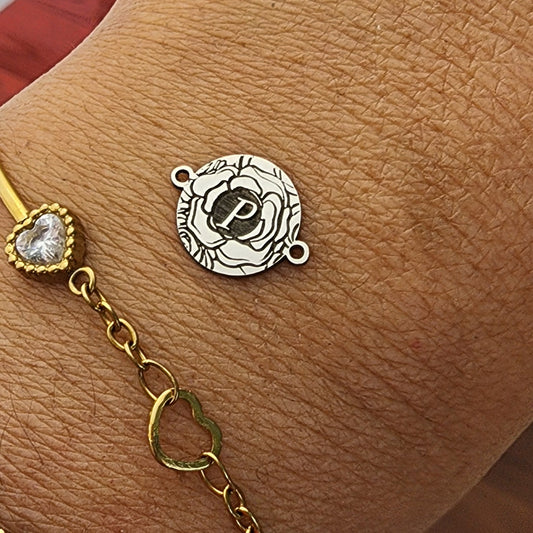 Rose Initial Connector - Sterling silver, Gold filled, Rose gold or solid gold, custom