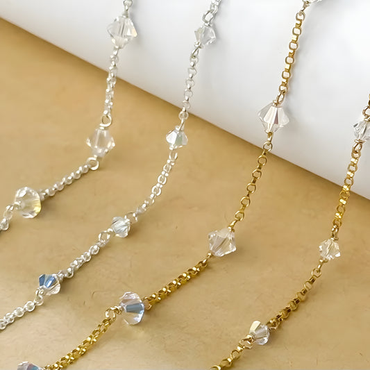 Swarovski Crystal Chain Gold Filled or Sterling Silver by the foot