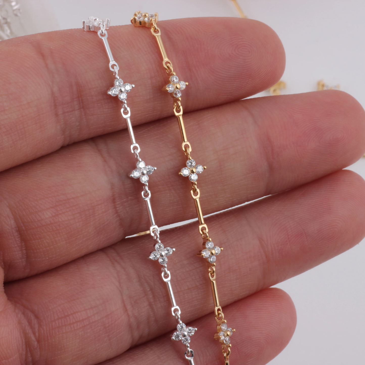 Cz Clover Lux Gold Filled or Sterling Silver Chain by the foot