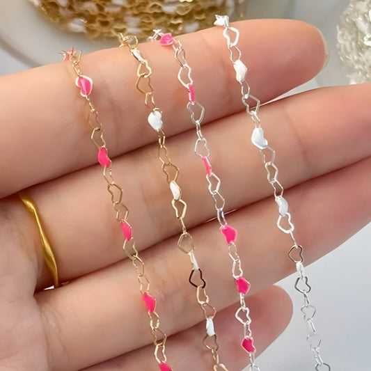Heart Enamel Color Chain Gold Filled or Sterling Silver by the foot