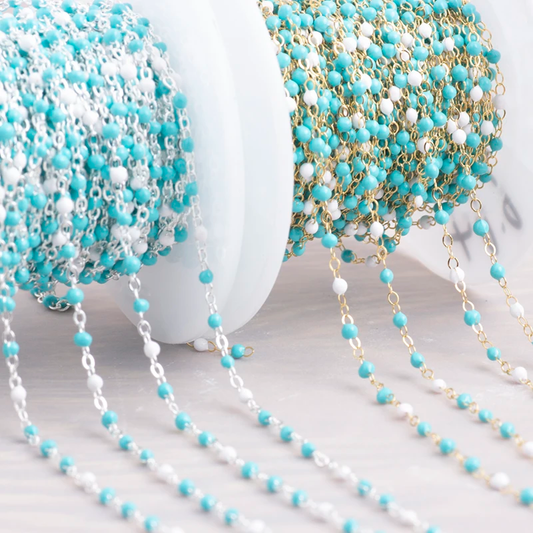 Aqua Cable Chain Sterling or Gold filled