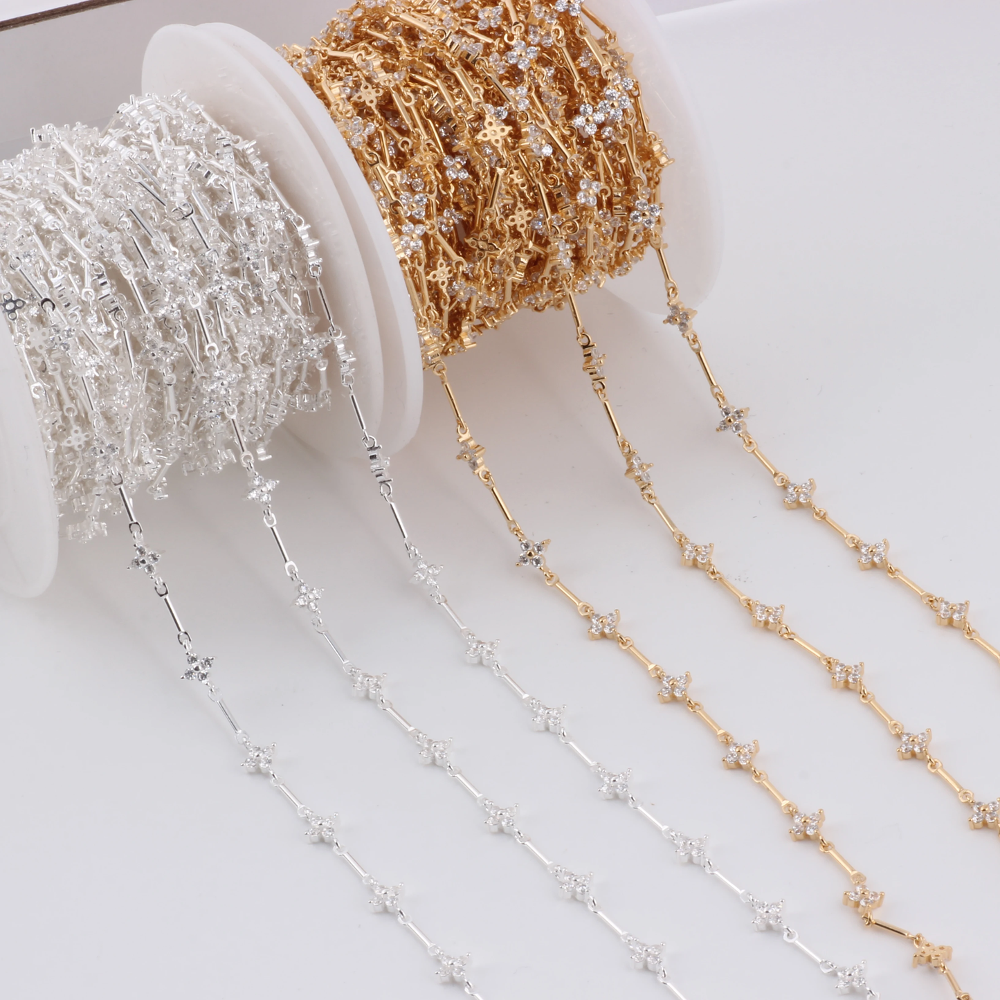 Cz Clover Lux Gold Filled or Sterling Silver Chain by the foot