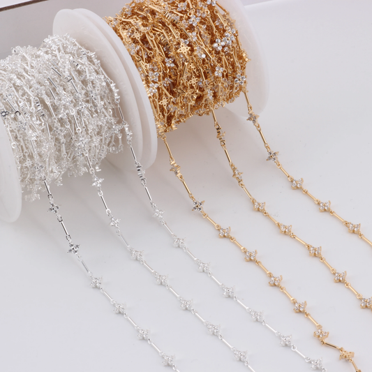 Cz Clover Lux Gold Filled or Sterling Silver Chain by the foot