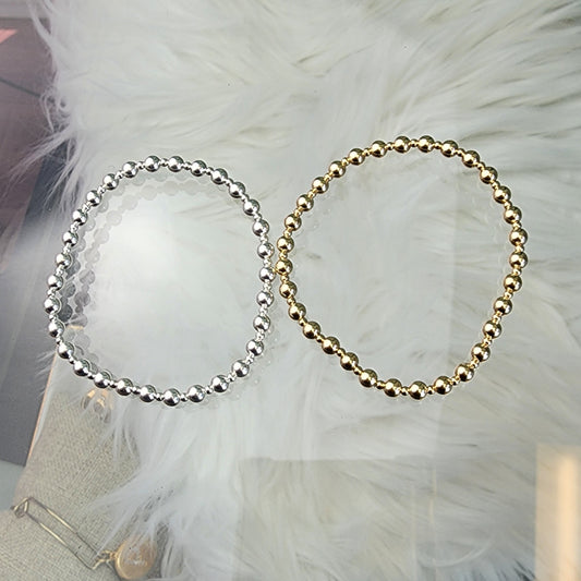 PREORDER: 4 + 3 mm Bead Stretch Bracelet 14k Gold Filled or .925 Sterling Silver