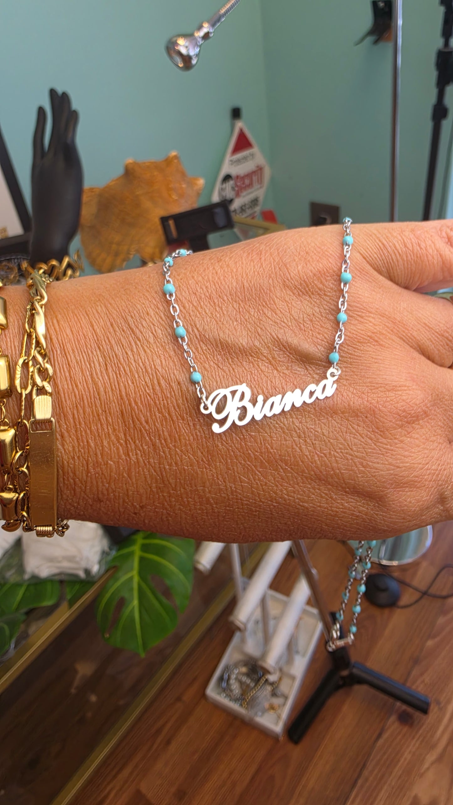 Custom Turquoise Chain Name Necklace