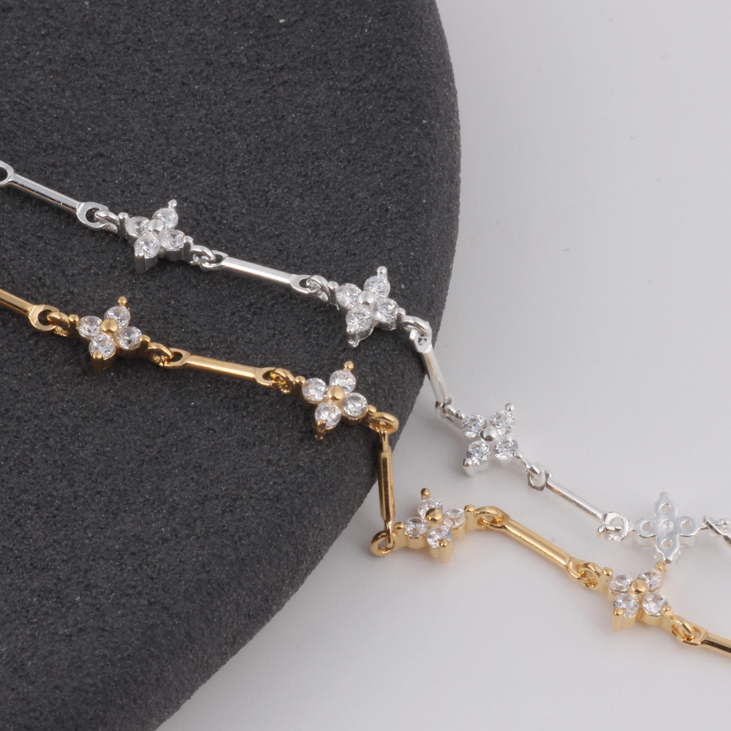 Cz Clover Lux Gold Filled or Sterling Silver Chain by the foot