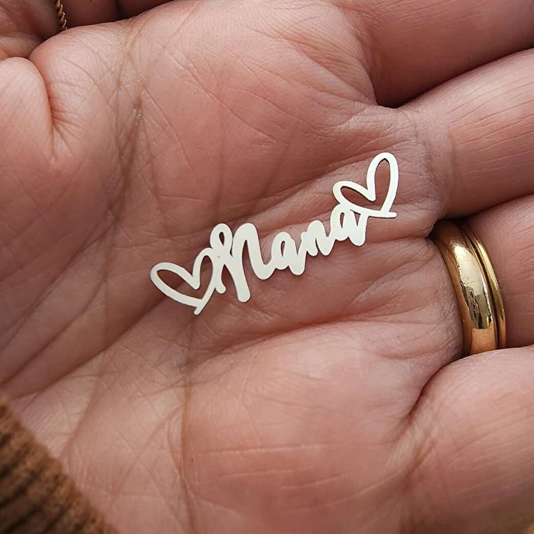 Nana with Hearts Connector - Sterling Silver or Solid 14k Gold Permanent Jewelry Supply