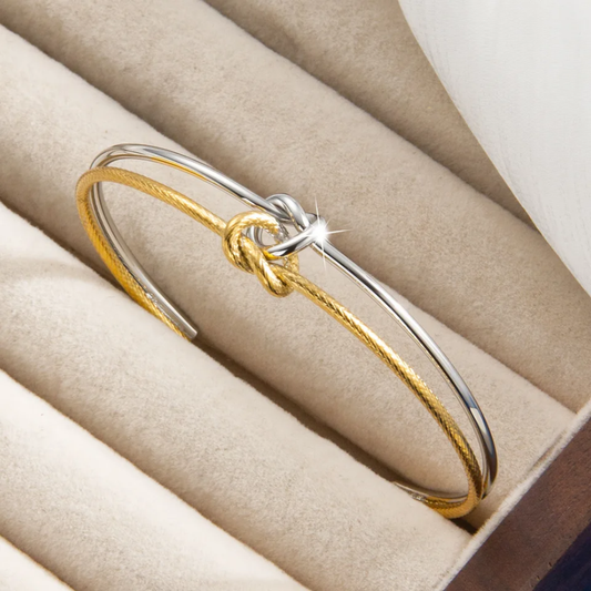 Mixed Metal Double Knot Bracelet Cuff