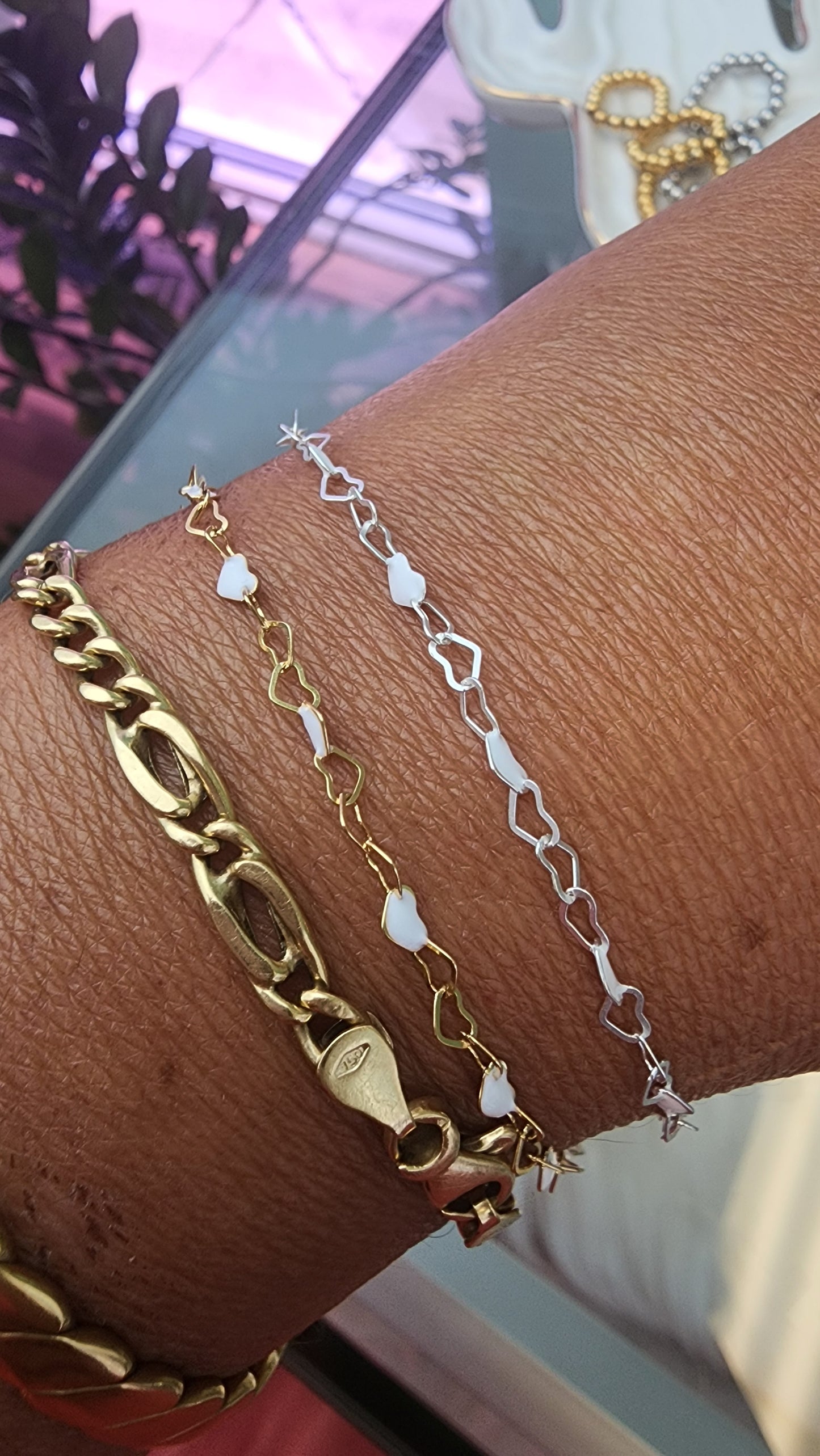 Heart Enamel Color Chain Gold Filled or Sterling Silver by the foot