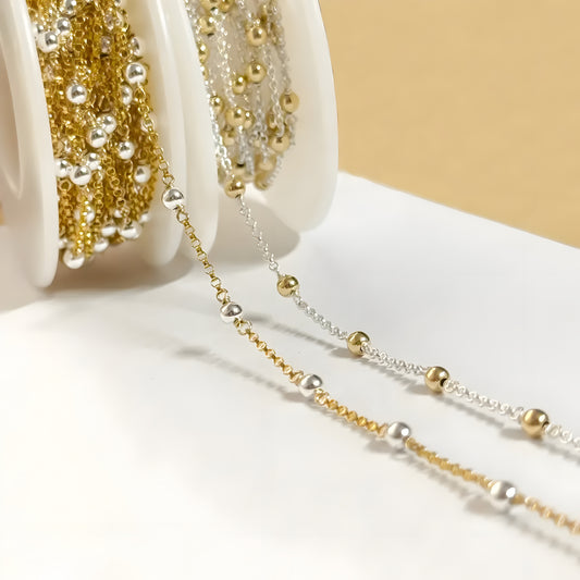 Mixed Metal Bead Chain Gold Filled or Sterling Silver by the foot