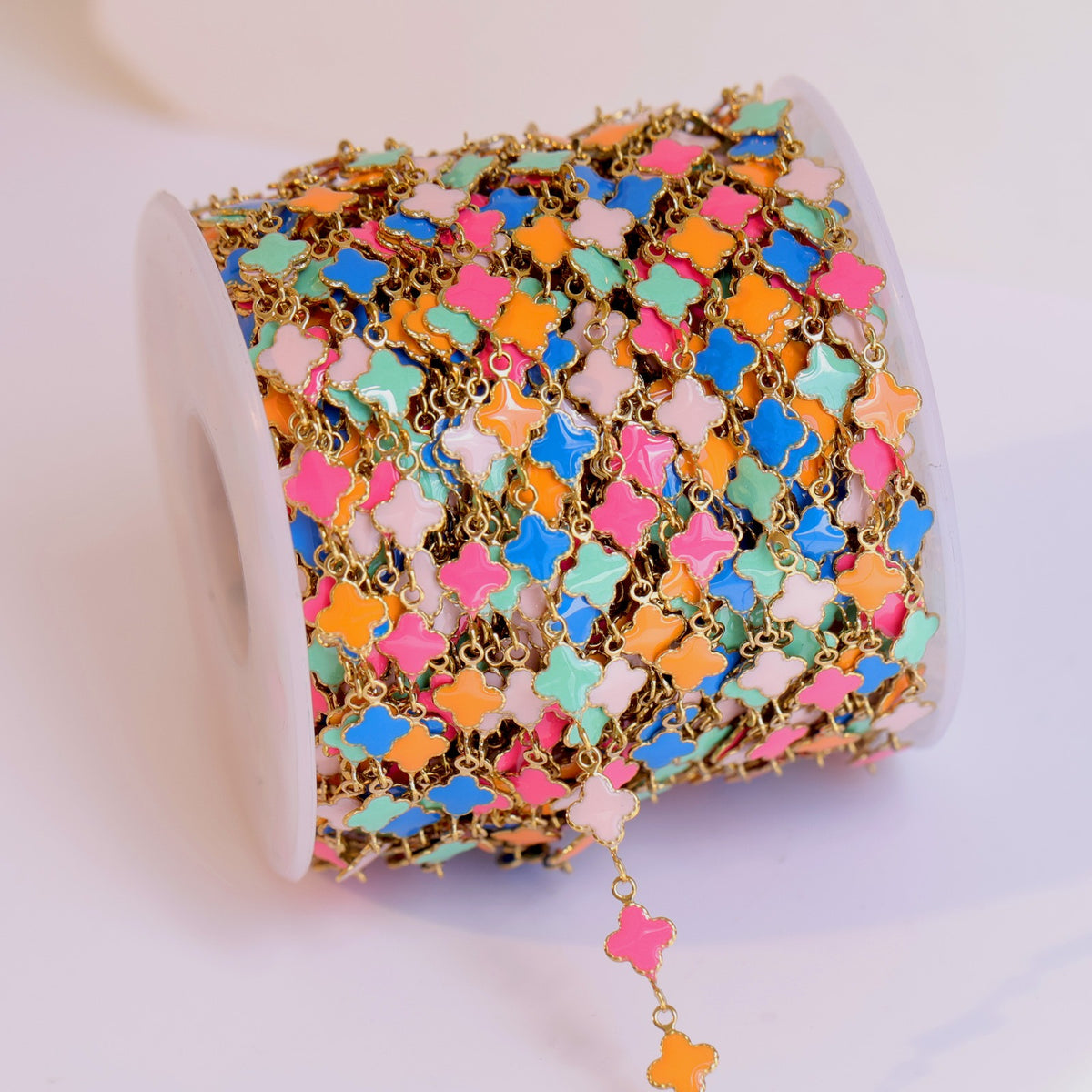 Mixed Color Clover Enamel Chain by the foot