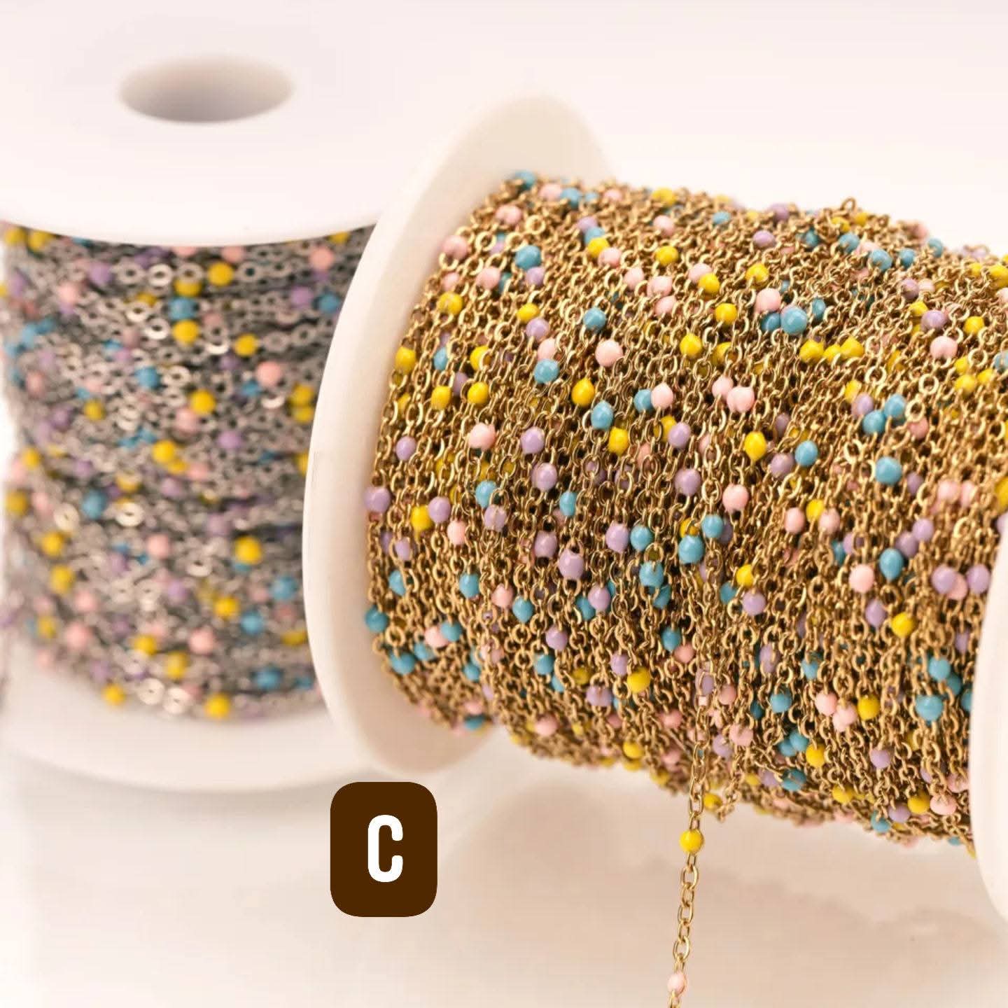 Mixed Colors Enamel Bead Cable Chain by the foot