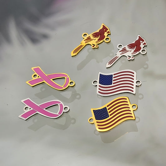 Enamel Connector Bundle Set (American flag, Ribbon, Cardinal)