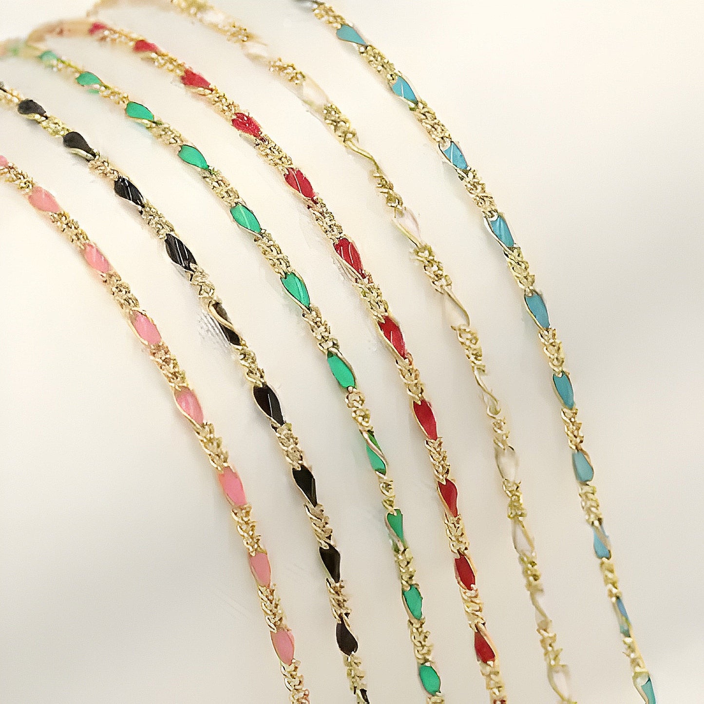 Figaro Enamel Color Chain Gold Filled or Sterling Silver by the foot
