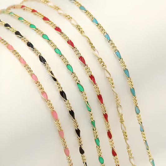 Figaro Enamel Color Chain Gold Filled or Sterling Silver by the foot