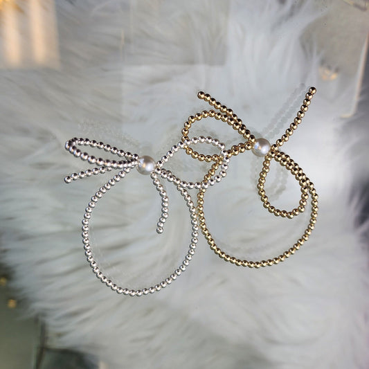 PREORDER: Pearl Bow Stretch Bracelet 14k Gold Filled or .925 Sterling Silver