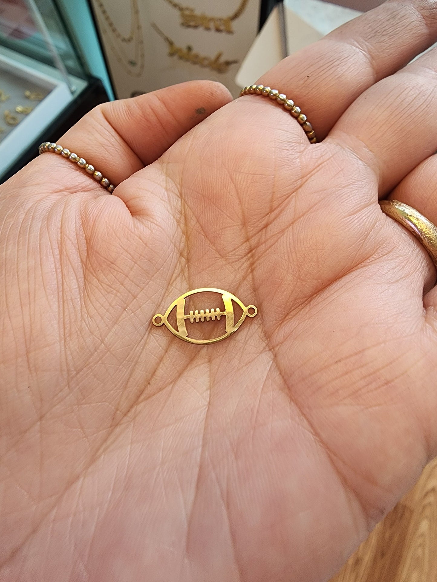 gold filled football connector - permanent jewelry word connectors- sports connectors charms - tres carmela