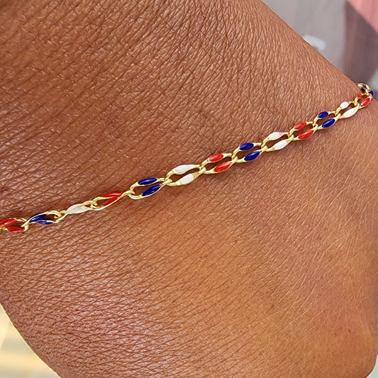 Red blue and white enamel chain for permanent jewelry Supply wholesale bead and cable, DYI, American flag